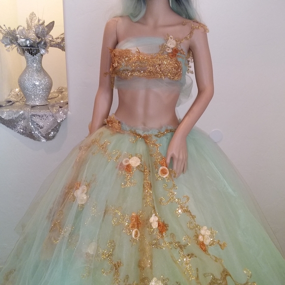 BREEA Mint & Gold Boho Beach Wedding Ballgown Set - Picture 10 of 14